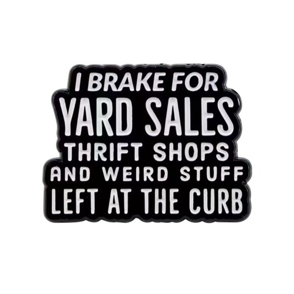 YARD SALES THRIFTING Backpack Lapel Enamel Pin NEW - Picture 2 of 2